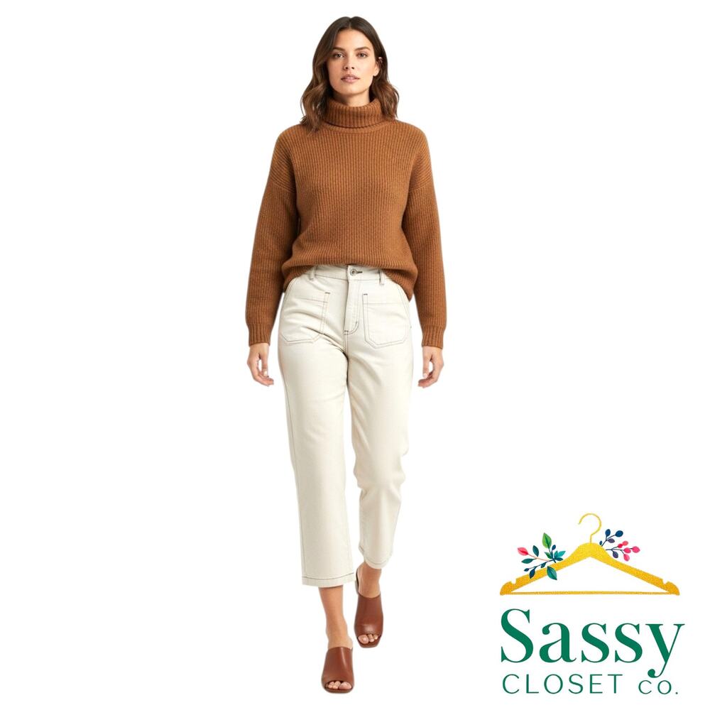 BAGATELLE Ivory Contrast Stitch Wide Leg Crop Pants 4 High Rise Utility Chino